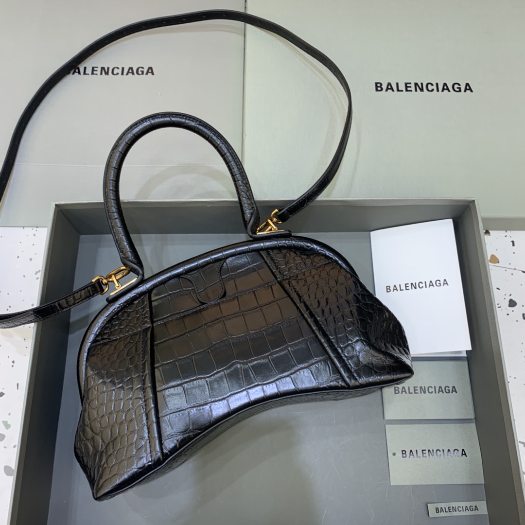 Balenciaga Editor Small Handbag Crocodile Embossed Shoulder Bag Black